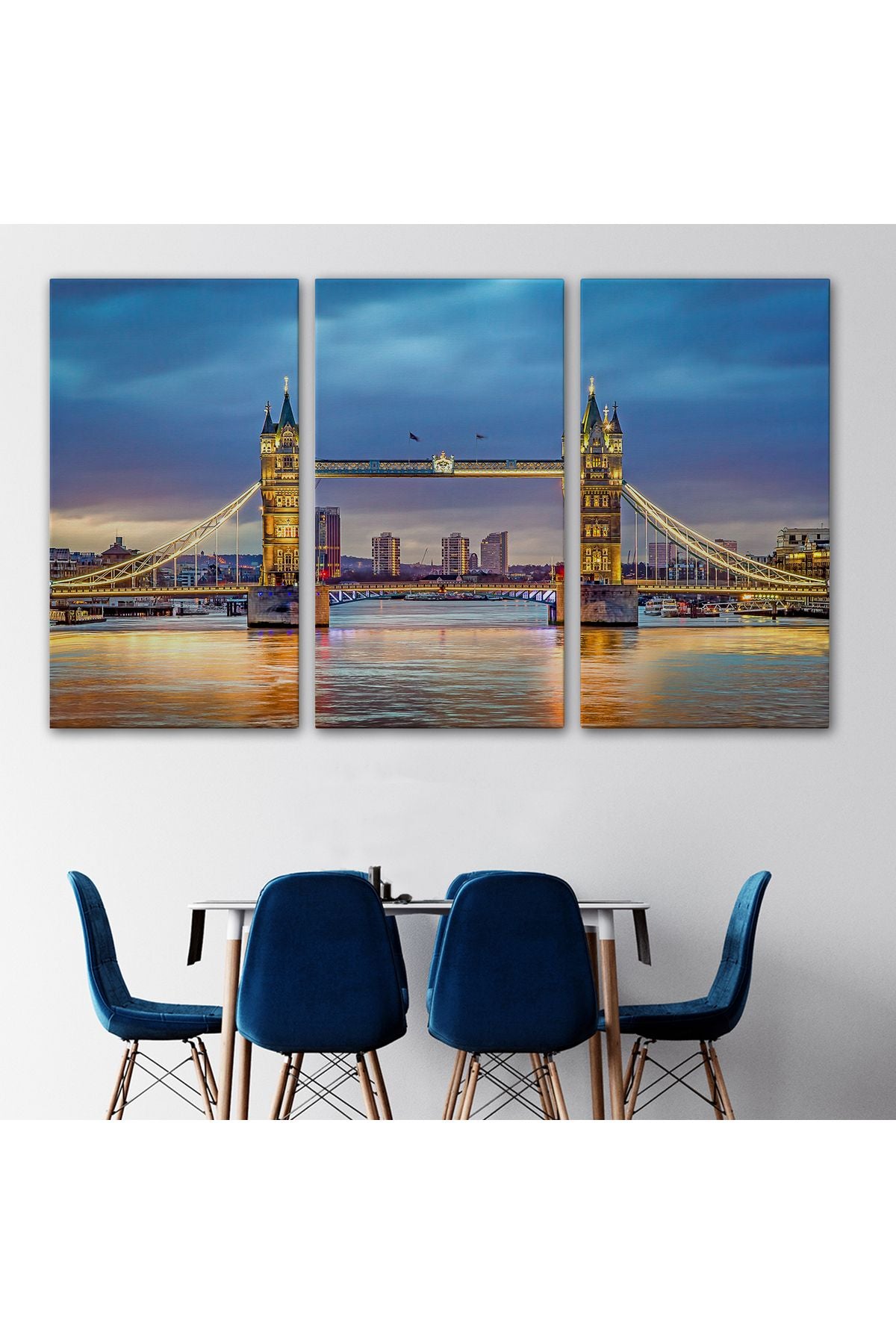 Özel Tasarım Londra Köprüsü Gece Manzara Tablosu-6638