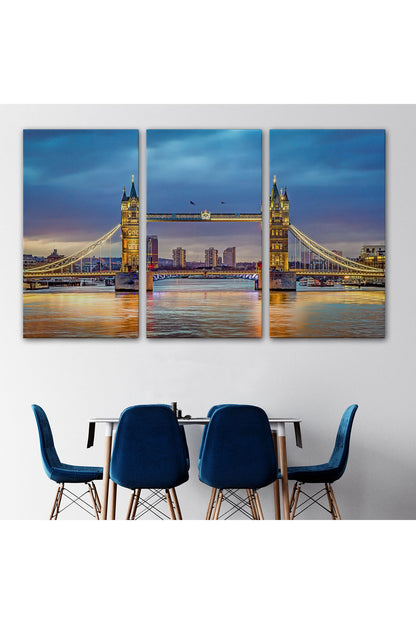 Özel Tasarım Londra Köprüsü Gece Manzara Tablosu-6638