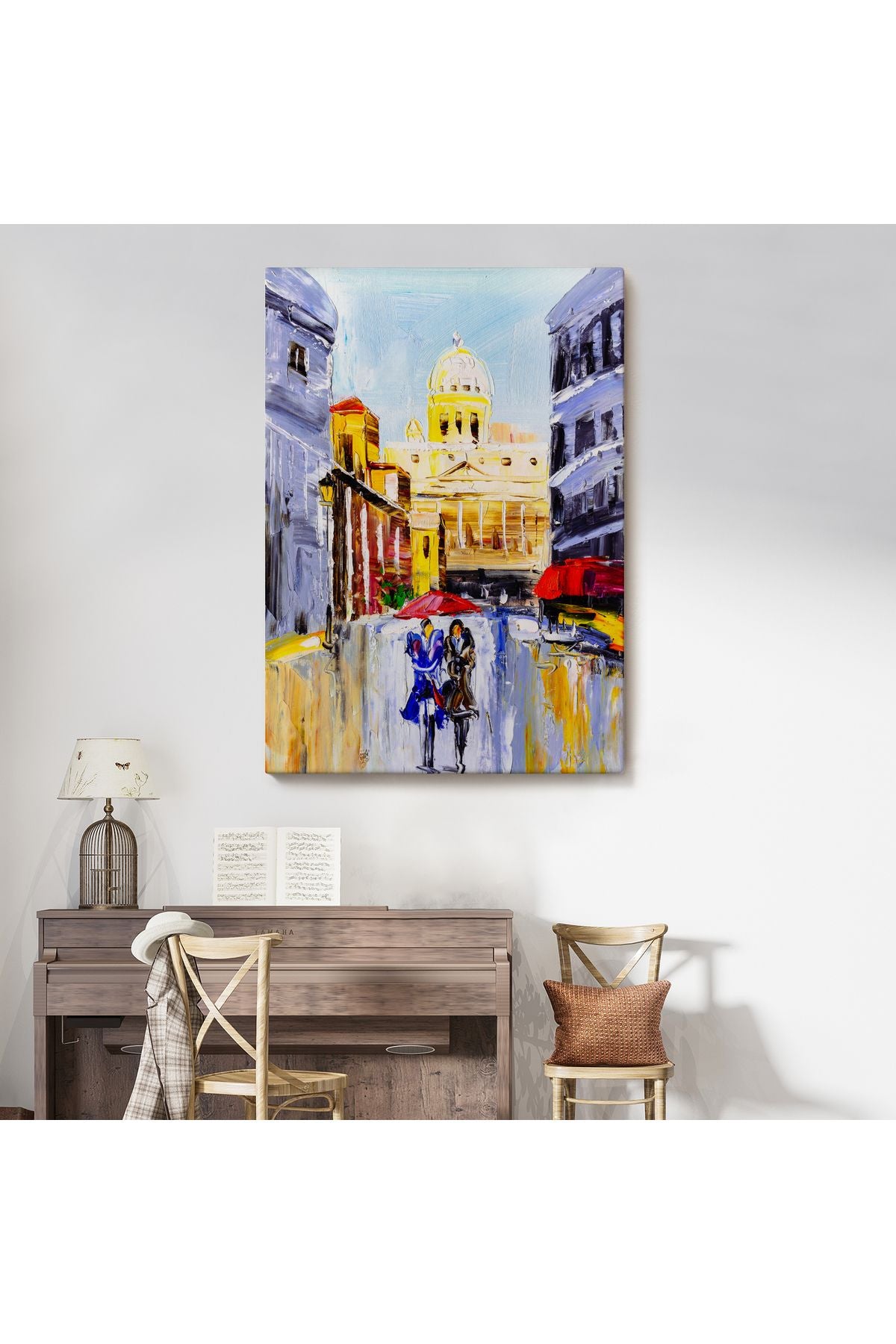 İtalya Şehir Manzarası Yağlıboya Görünüm Dekoratif Kanvas Duvar Tablosu-5933