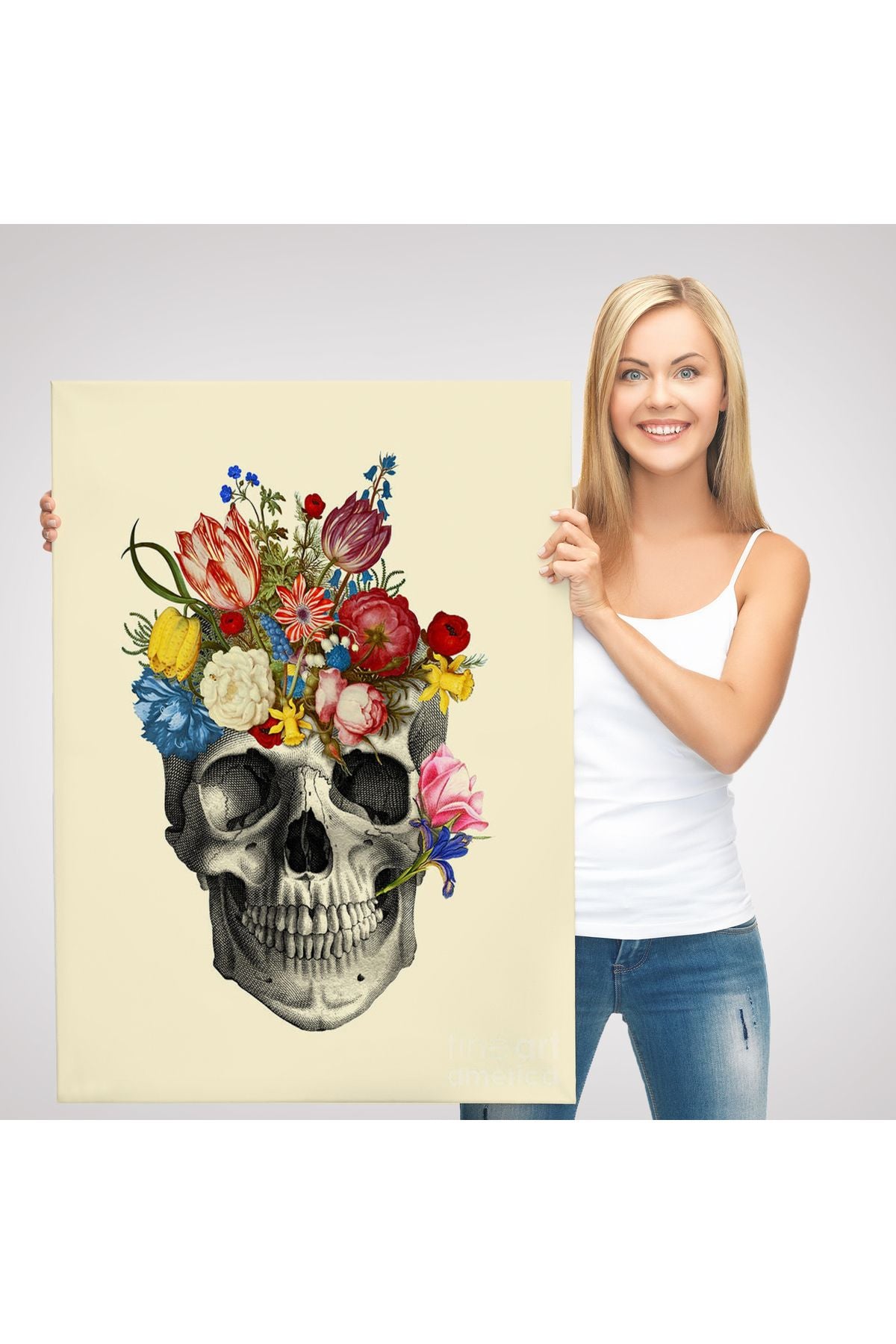 Çiçekli Kafatası Madame Memento Kanvas Tablo, Kafatası Ölülerin Günü Kanvas Tablo-5321