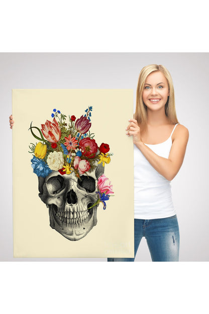 Çiçekli Kafatası Madame Memento Kanvas Tablo, Kafatası Ölülerin Günü Kanvas Tablo-5321