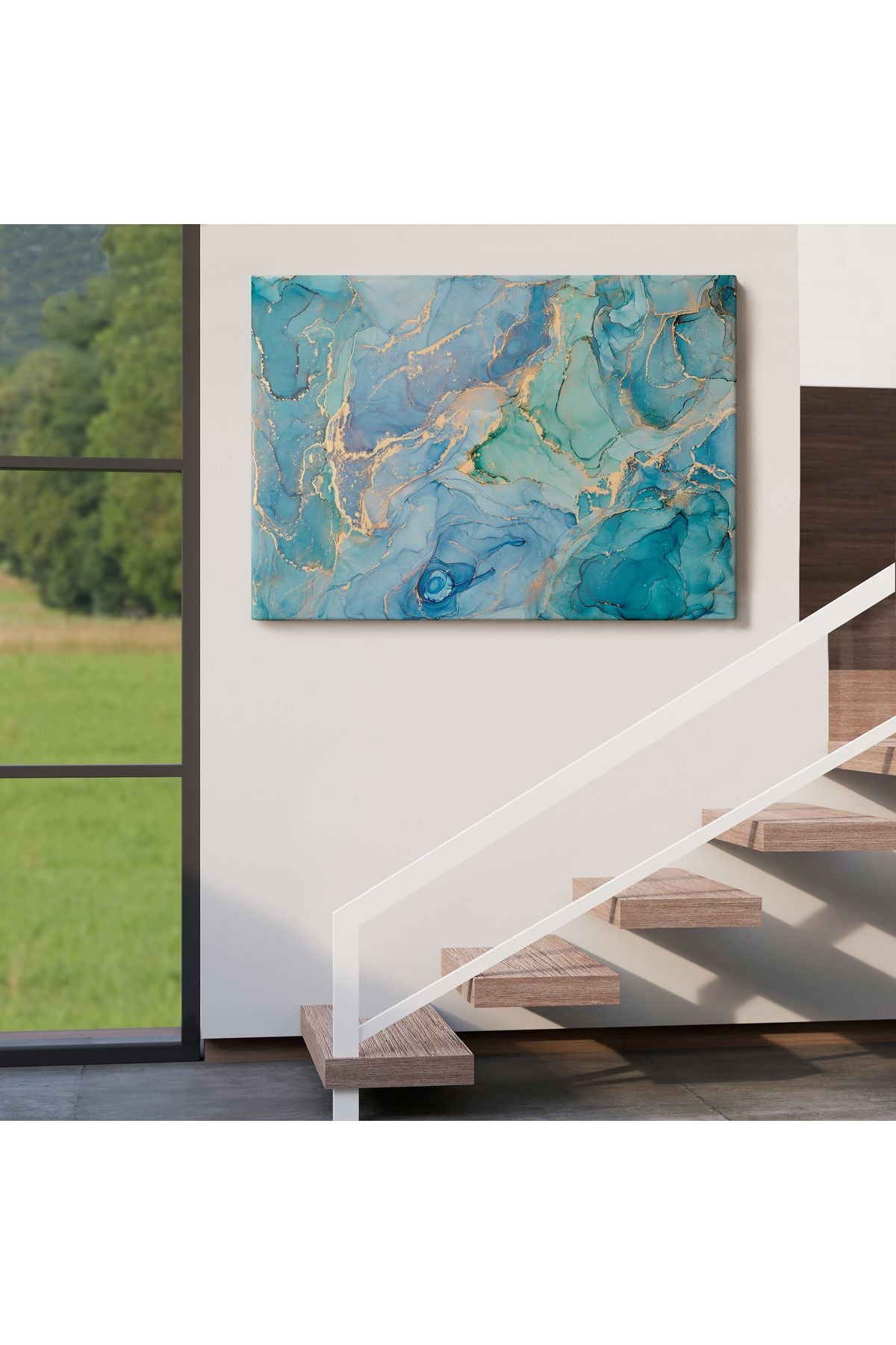 Mürekkep ve Alkol Elementleri ile Mermer Deseni Verilmiş Kanvas Tablo-5050