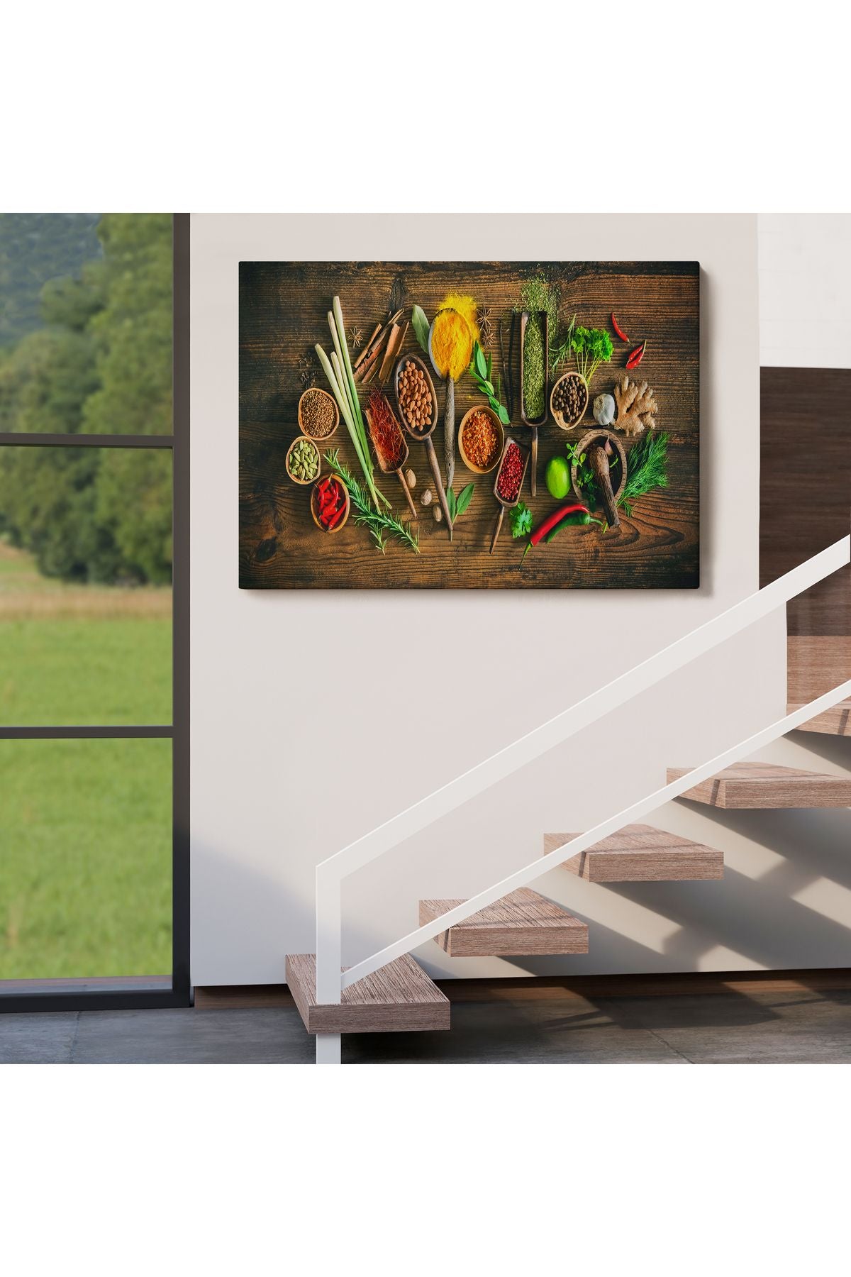 Mutfak Kesme Tahtası Üzerinde Baharatlar Kanvas Tablo-3586