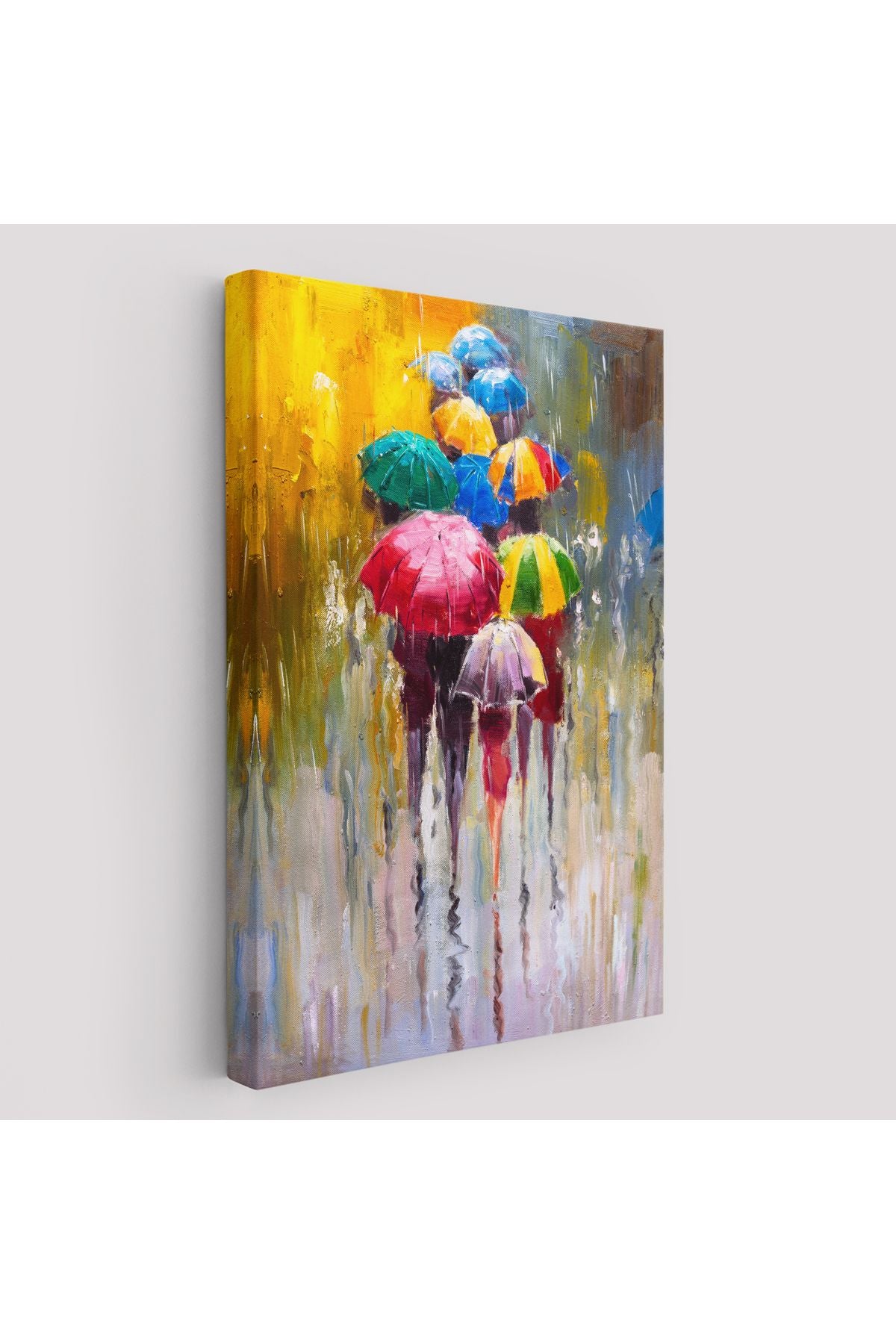 Renkli Şemsiyeler Yağlıboya Görünüm Dekoratif Kanvas Duvar Tablosu -5932