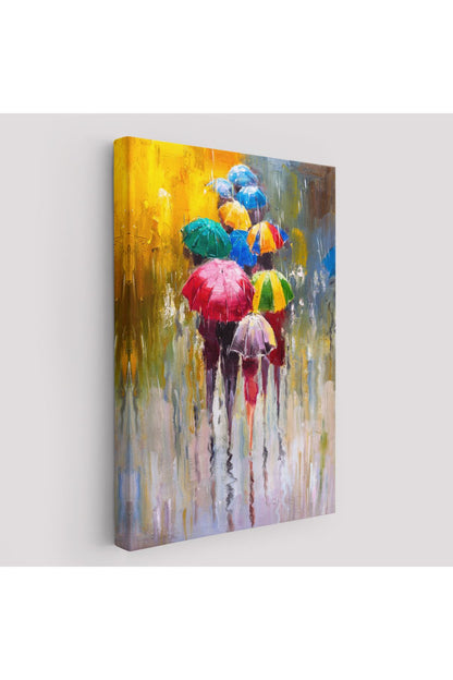Renkli Şemsiyeler Yağlıboya Görünüm Dekoratif Kanvas Duvar Tablosu -5932