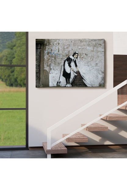 Banksy'nin Londra Sokaklarını Süpüren Temizlikçi Kadın Kanvas Tablosu-5004