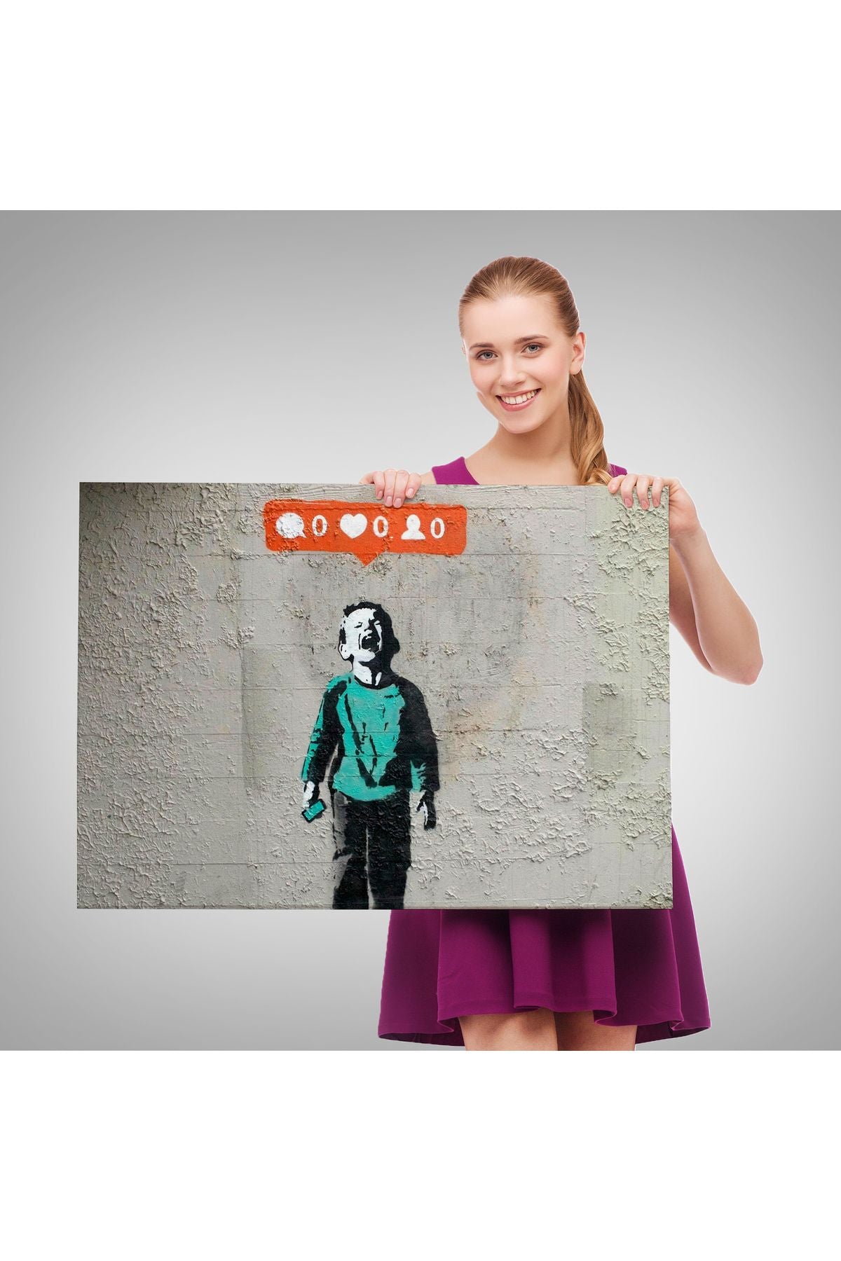 Bansky Takipçisi Olmadığı İçin Ağlayan Sosyal Medya Cocugu Kanvas Tablo-5021
