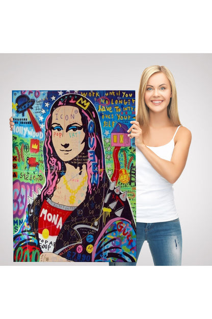 Banksy Renkli Mona Lisa Kanvas Tablo, Pop Art, Sokak Sanatı, Kanvas Tablo-5305