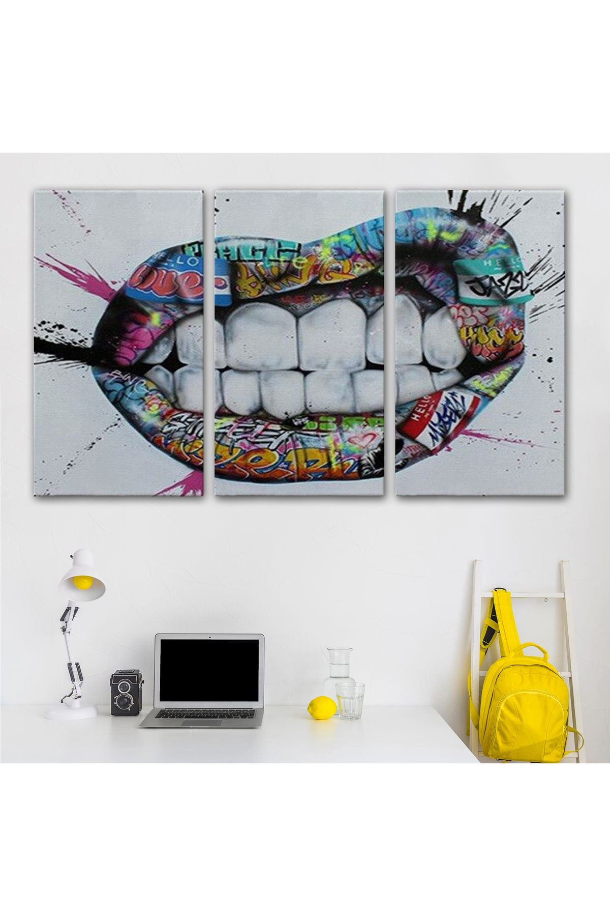 Mst seri001 Renkli Dudak Graffiti Kanvas Tablo, Banksy Sokak Sanatı-5413