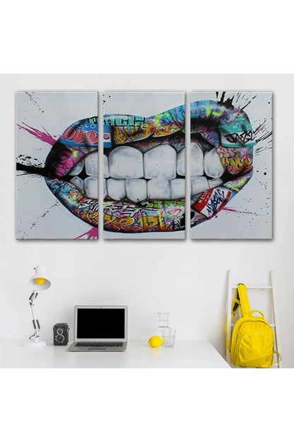 Mst seri001 Renkli Dudak Graffiti Kanvas Tablo, Banksy Sokak Sanatı-5413
