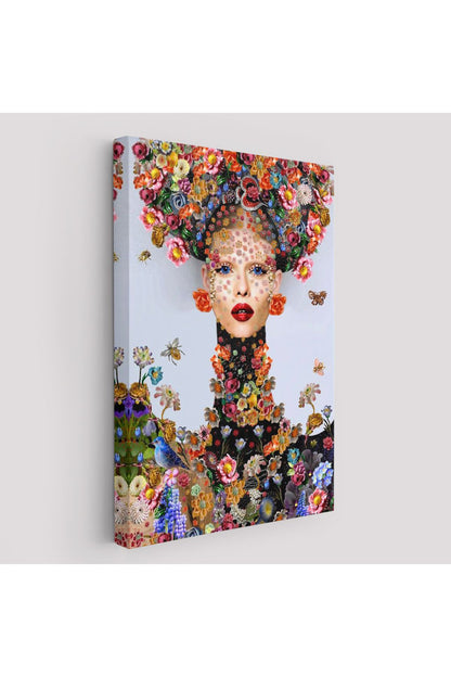 Çiçek ve Kadın Temalı Dekoratif Duvar Tablosu-6338
