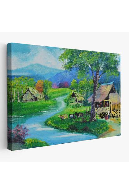 SZ KVS1-Dekoratif Duvar Tablosu-Taşra Köy Manzarası Tayland Kanvas Tablo 3478