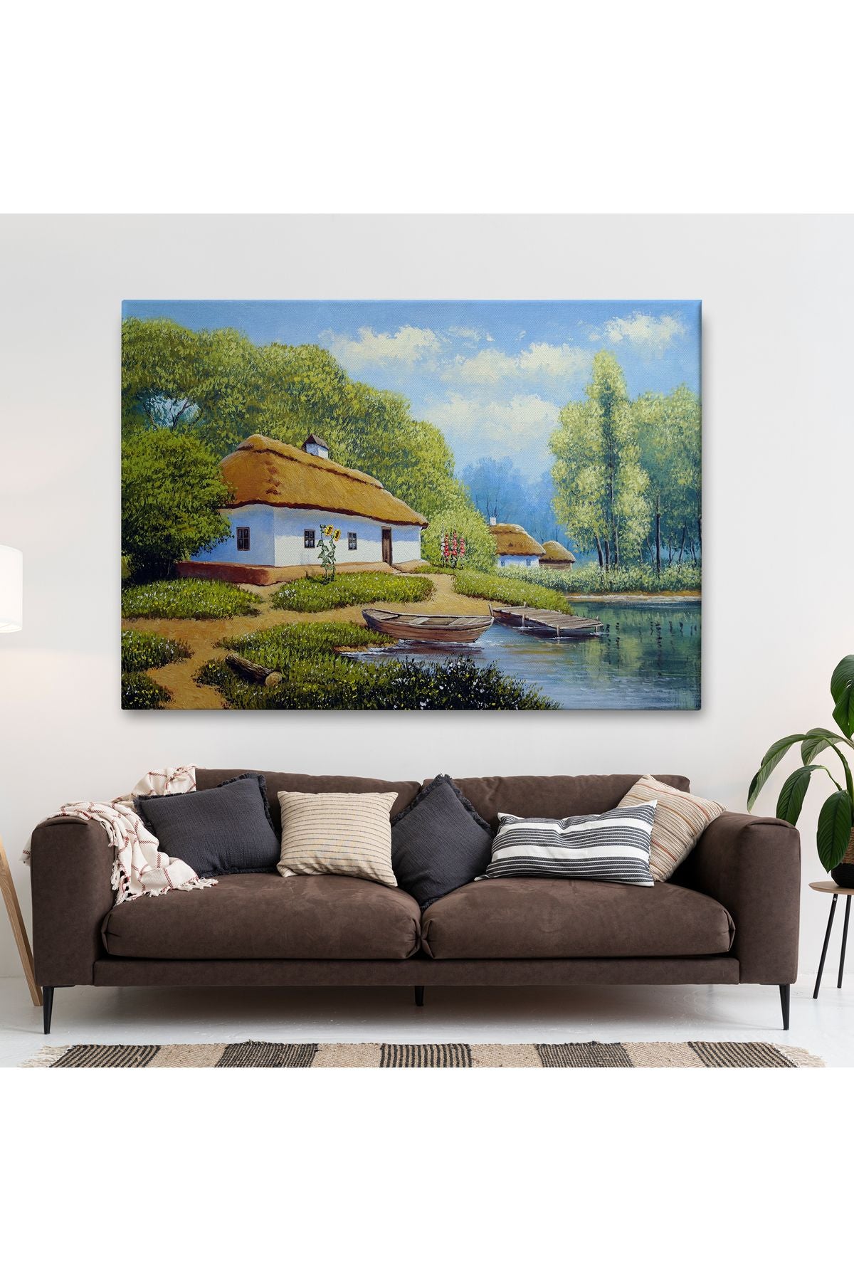 Ukrayna Köy Evi Manzarası Yağlıboya Görünüm Dekoratif Kanvas Duvar Tablosu-3663
