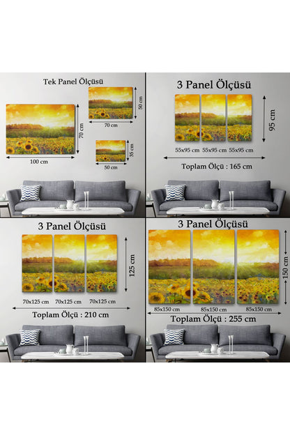 Ayçiçeği Tarlası Yağlıboya Görünüm Dekoratif Kanvas Tablo-3445