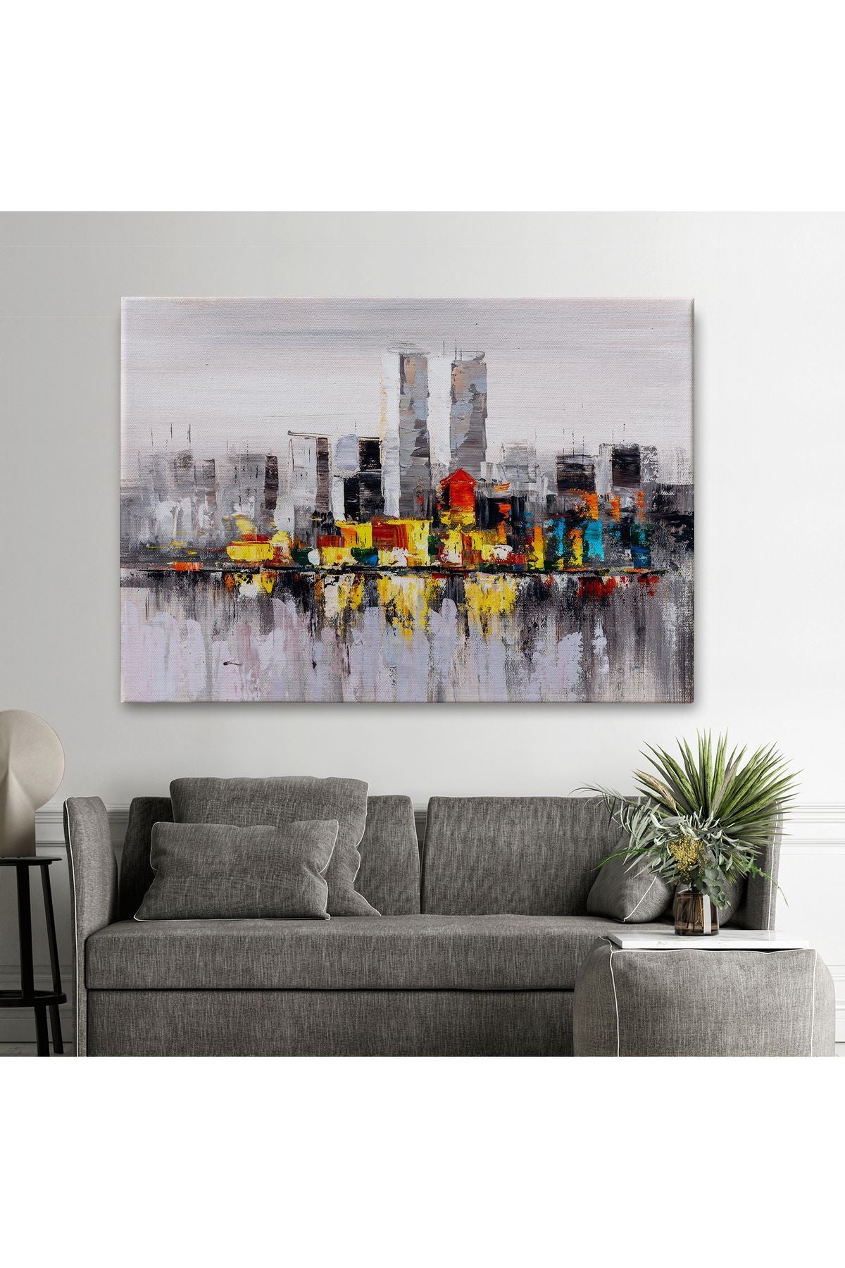 New York Şehir Manzarası Yağlıboya Görünüm Dekoratif Kanvas Duvar Tablosu-3557