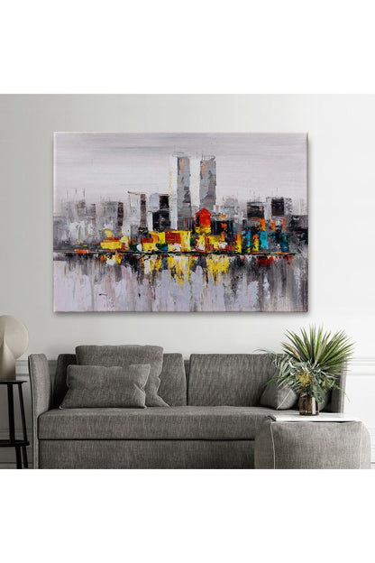 New York Şehir Manzarası Yağlıboya Görünüm Dekoratif Kanvas Duvar Tablosu-3557