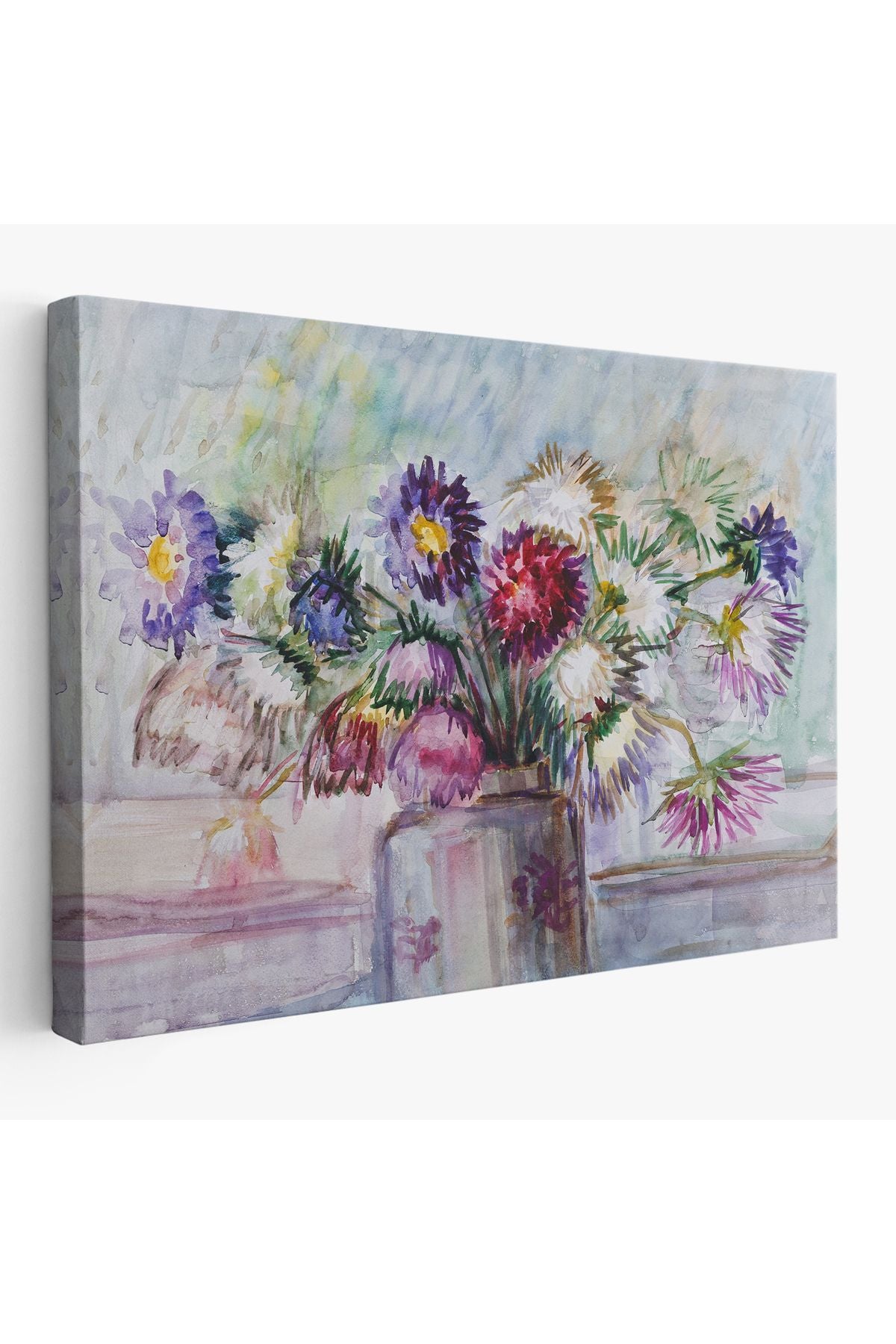 Aster Çiçeği Yağlı Boya Görünümlü Dekoratif Duvar Tablosu-3456