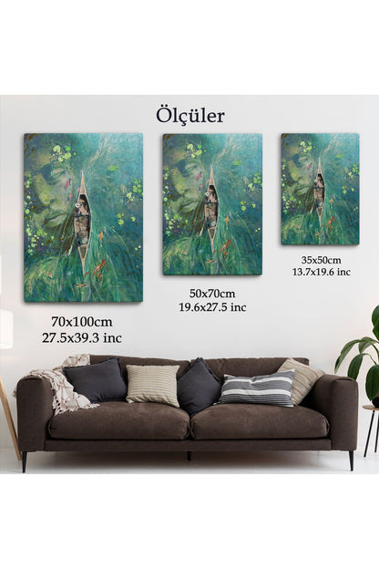 Lilyumların Altında Kano ile Gezen Duvar Tablosu-6163