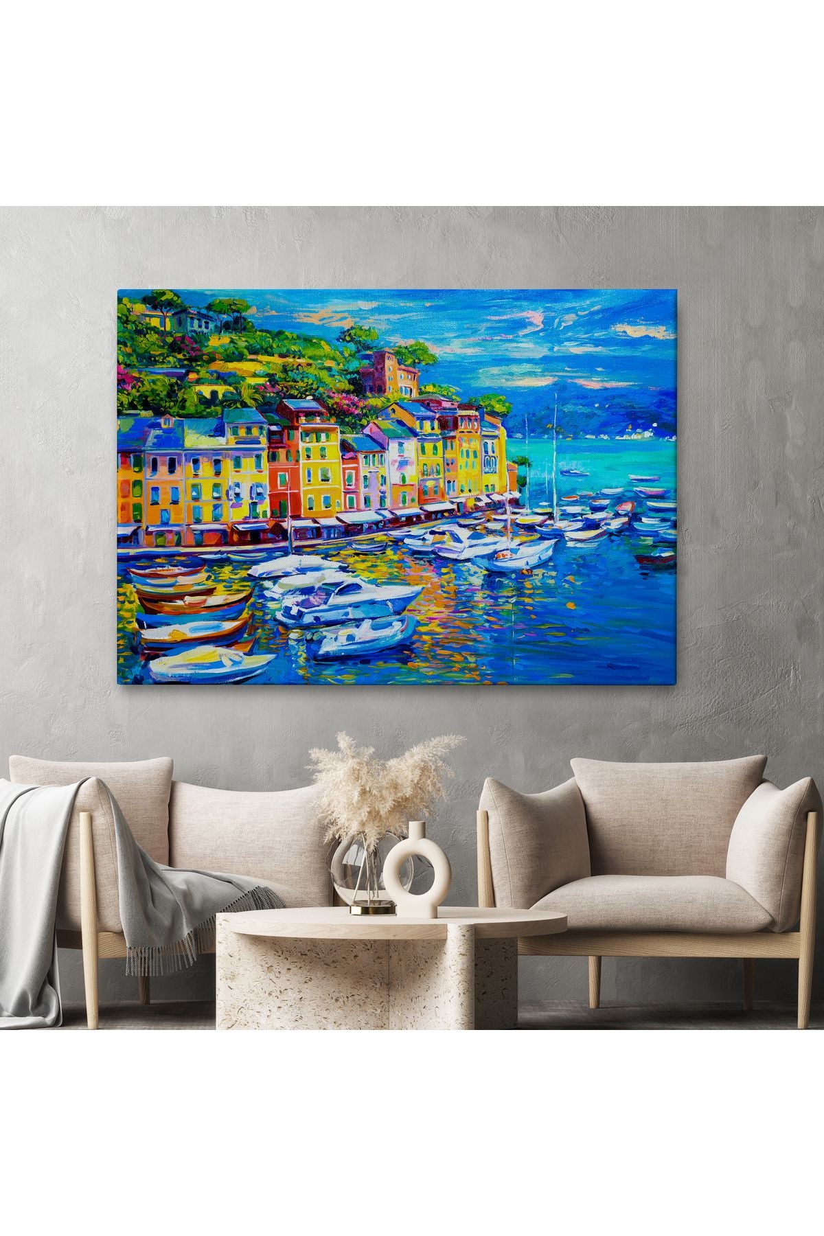 Liman Tekneleri Yağlıboya Görünüm Dekoratif Kanvas Duvar Tablosu-3461