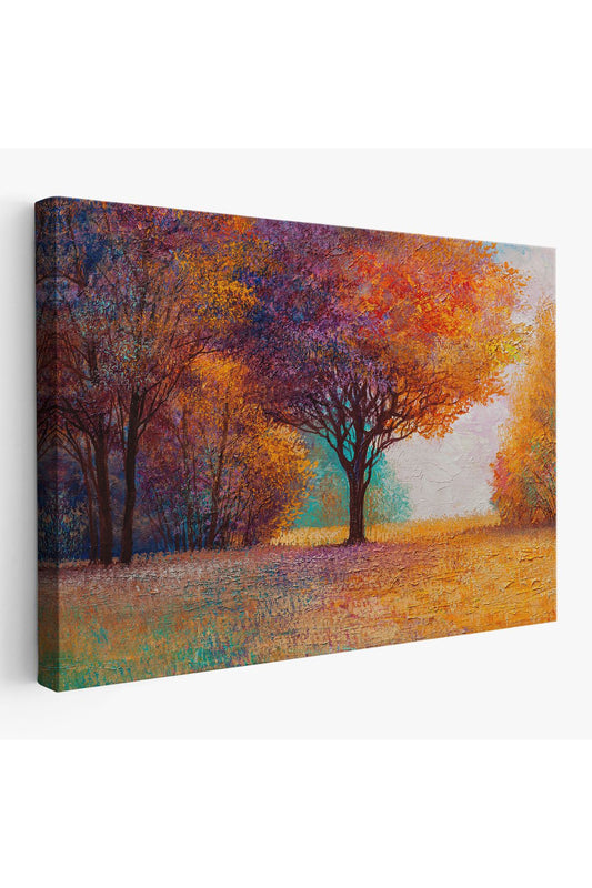 Sonbahar Manzarası Yağlıboya Görünüm Dekoratif Kanvas Duvar Tablosu-3748