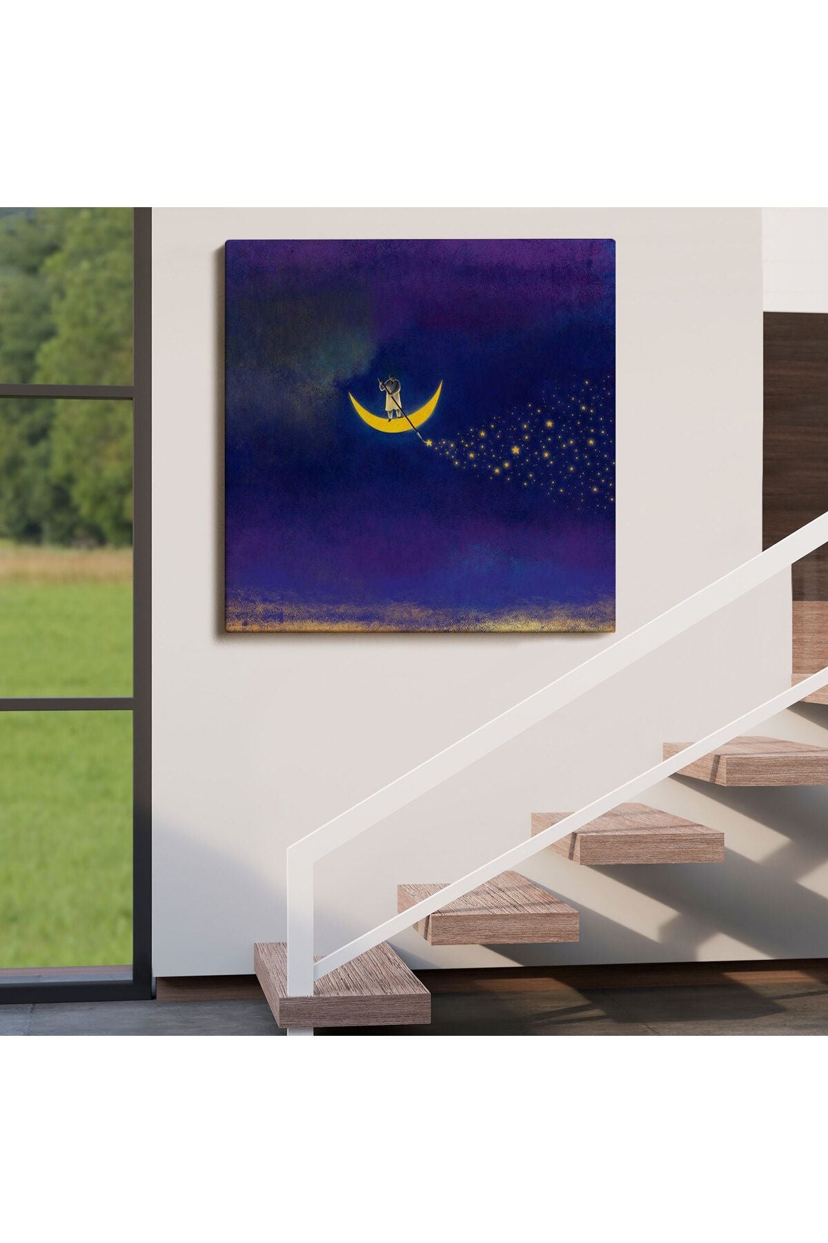 Ay'dan Yıldız Saçan Adam Kanvas Tablo-5849