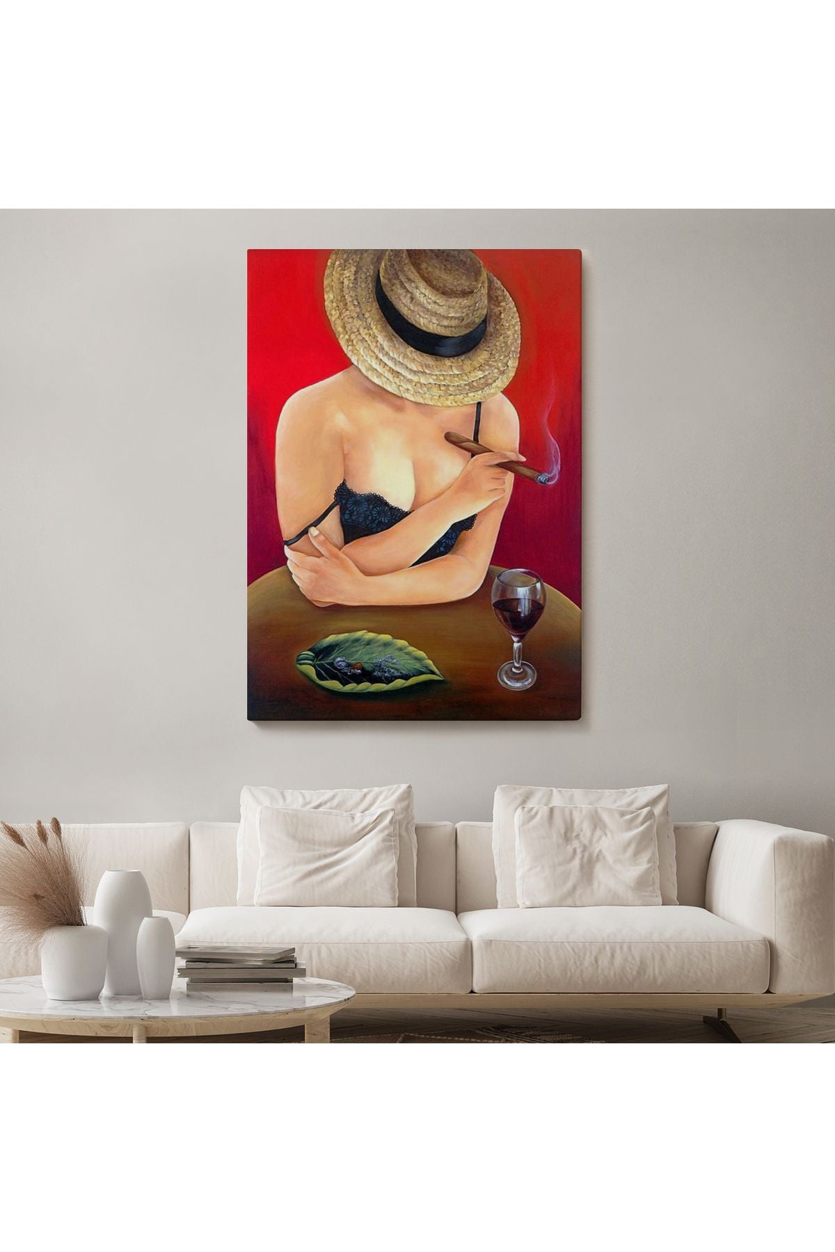 Şarap ve Puro İçen Kadın Tablosu-6018