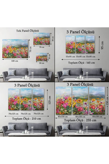 Çok Renkli Çiçekler Manzara Kanvas Duvar Tablosu-3426