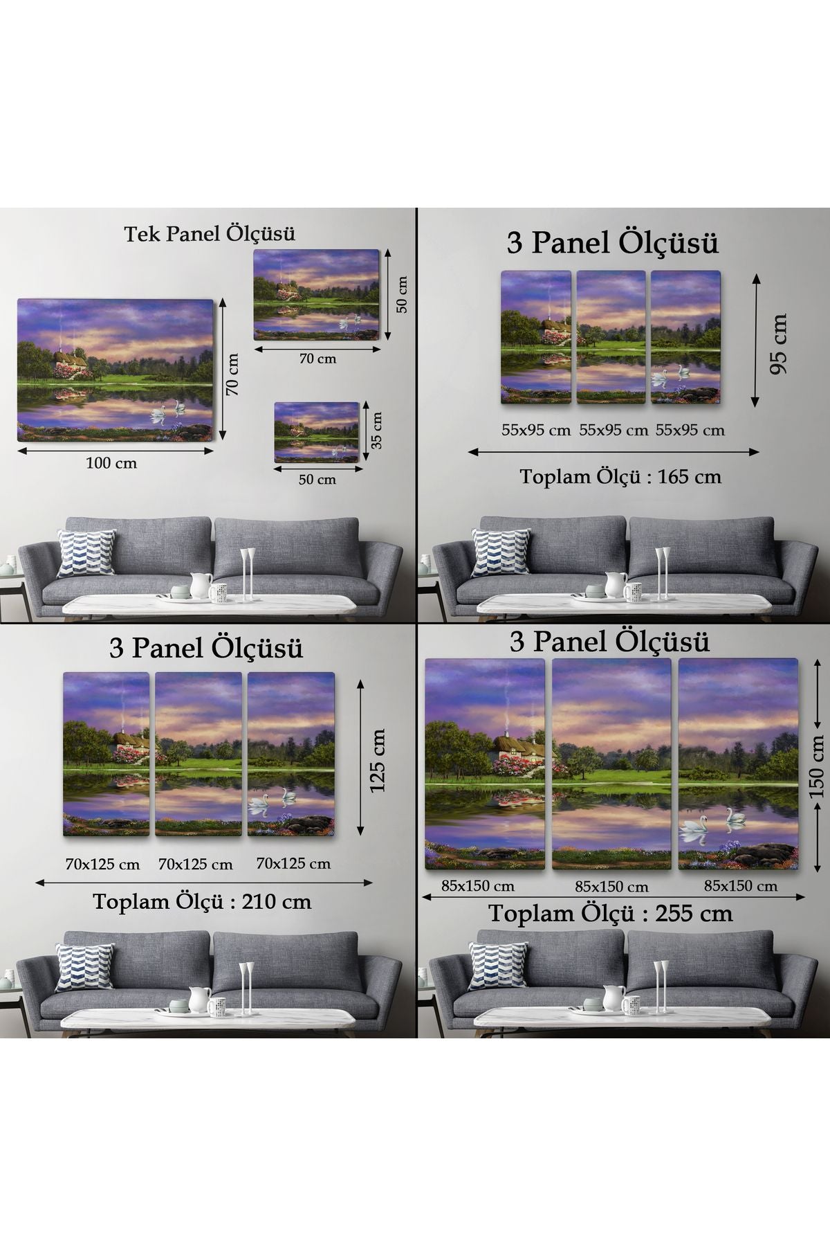 Göl Kıyısındaki Orman Evi Manzarası Yağlıboya Görünüm Dekoratif Kanvas Duvar Tablosu-3678