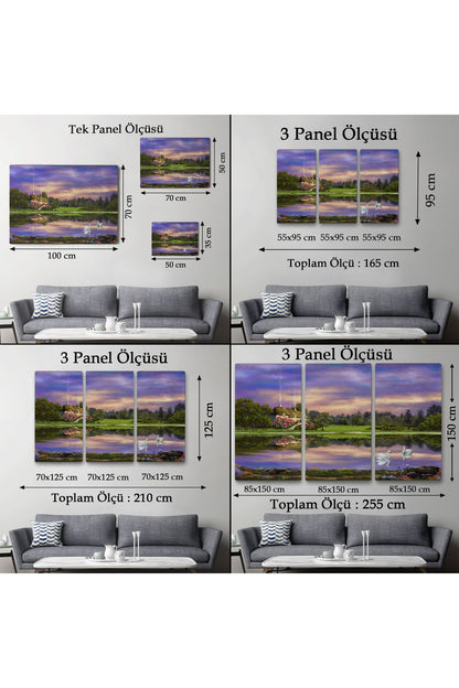 Göl Kıyısındaki Orman Evi Manzarası Yağlıboya Görünüm Dekoratif Kanvas Duvar Tablosu-3678