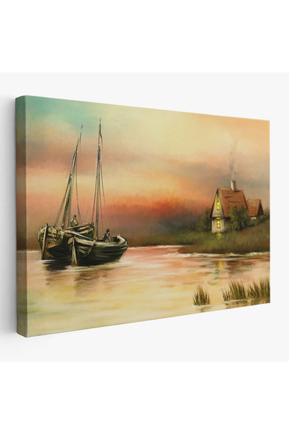 Rusya Köy Balıkçıları Manzara Duvar Tablosu-1229