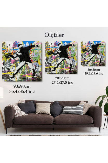 Fırlatma Çiçekleri Sokak Sanatı Kanvas Tablo, Renkli Çiçek Bombacısı, Anarşi Graffiti-5342