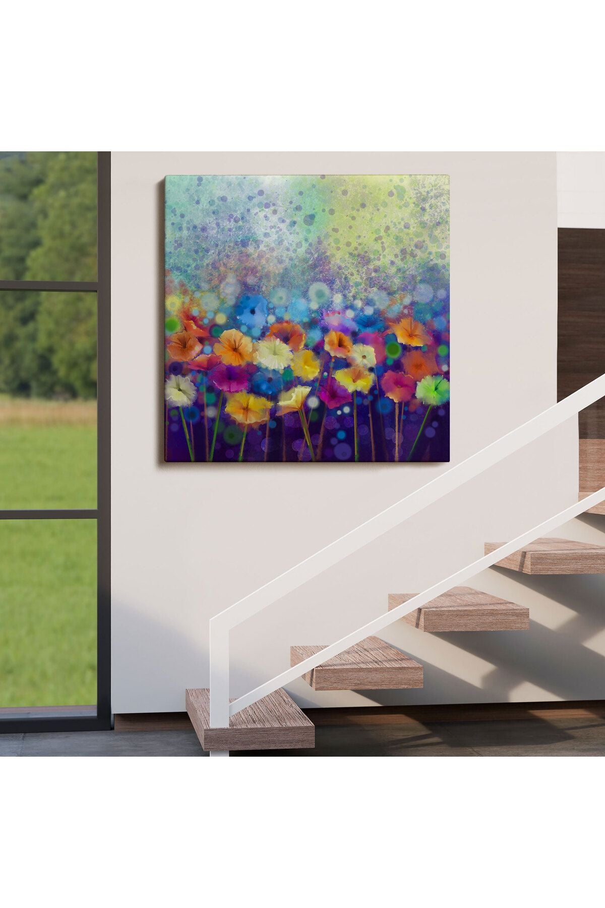Soyut Çiçekler Suluboya Görünüm Dekoratif Kanvas Duvar Tablosu-5830