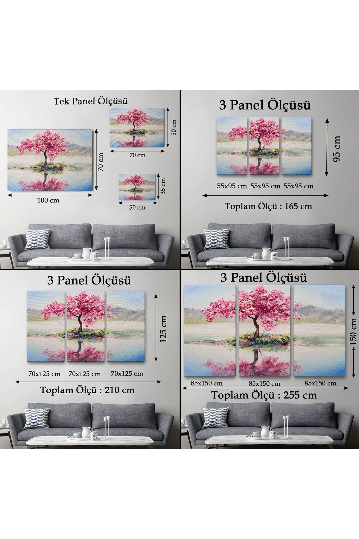 Gölde Sakura Ağacı Yağlıboya Görünüm Kanvas Duvar Tablosu-3494