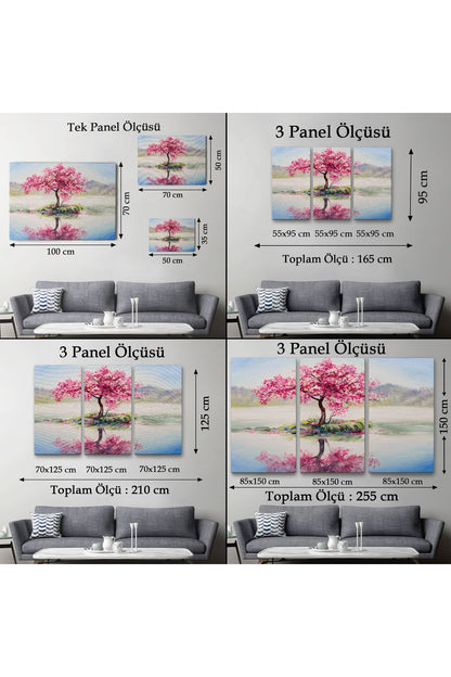 Gölde Sakura Ağacı Yağlıboya Görünüm Kanvas Duvar Tablosu-3494
