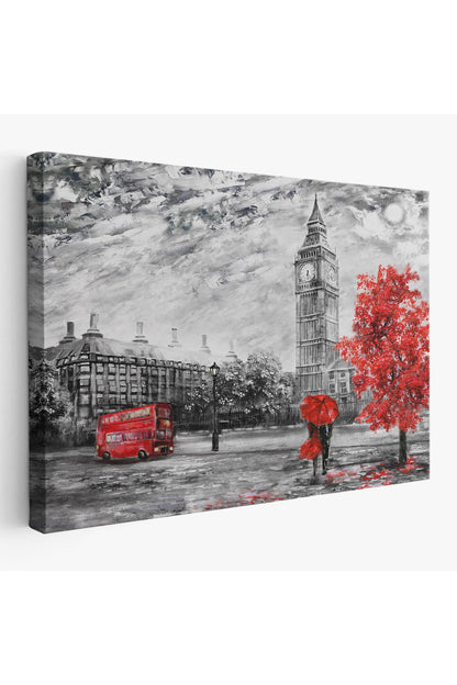 Londra Sokakları Yağlıboya Görünüm Dekoratif Kanvas Duvar Tablosu-3507