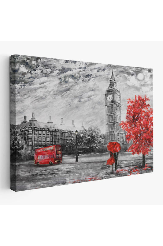 Londra Sokakları Yağlıboya Görünüm Dekoratif Kanvas Duvar Tablosu-3507