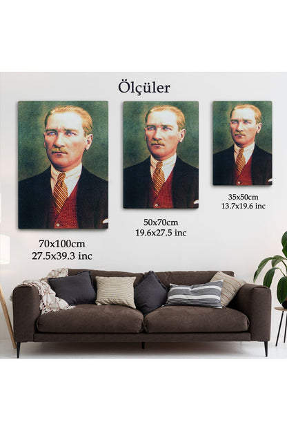 Atatürk Portre Tablosu Mustafa Kemal Atatürk Dikdörtgen Dekoratif Kanvas Tablo-CS-69