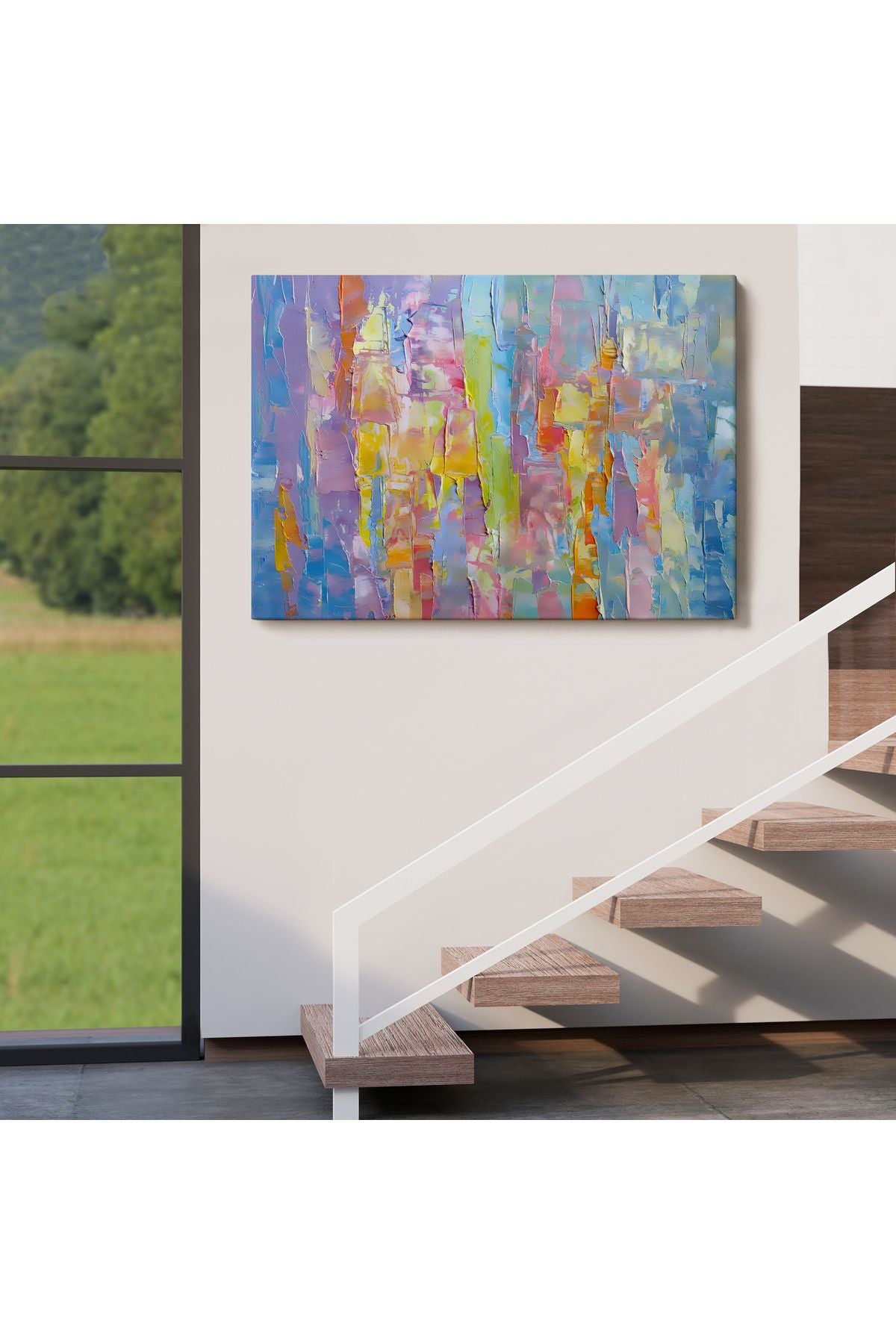 Yüksel Dokulu Soyut Yağlıboya Görünüm Dekoratif Kanvas Duvar Tablosu-3570