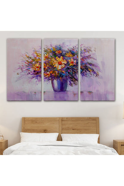 Yağlıboya Görünümlü Vazo İçerisindeki Renkli Çiçekler Duvar Tablosu-3635