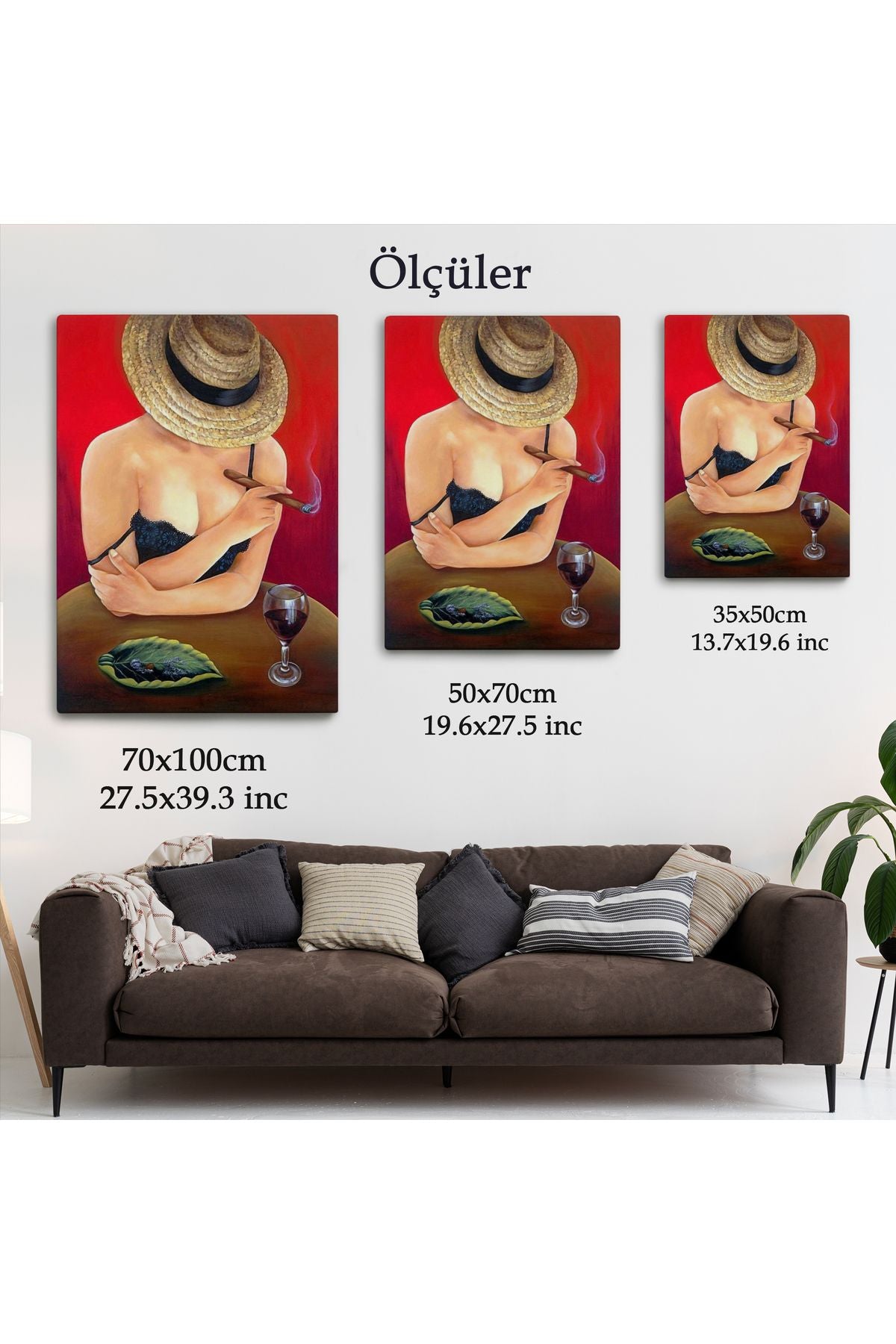 Şarap ve Puro İçen Kadın Tablosu-6018