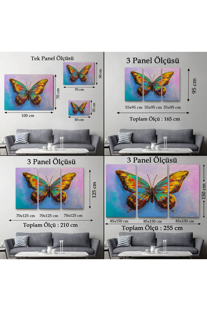 Renkli Kelebek Yağlıboya Görünüm Dekoratif Kanvas Duvar Tablosu-3628