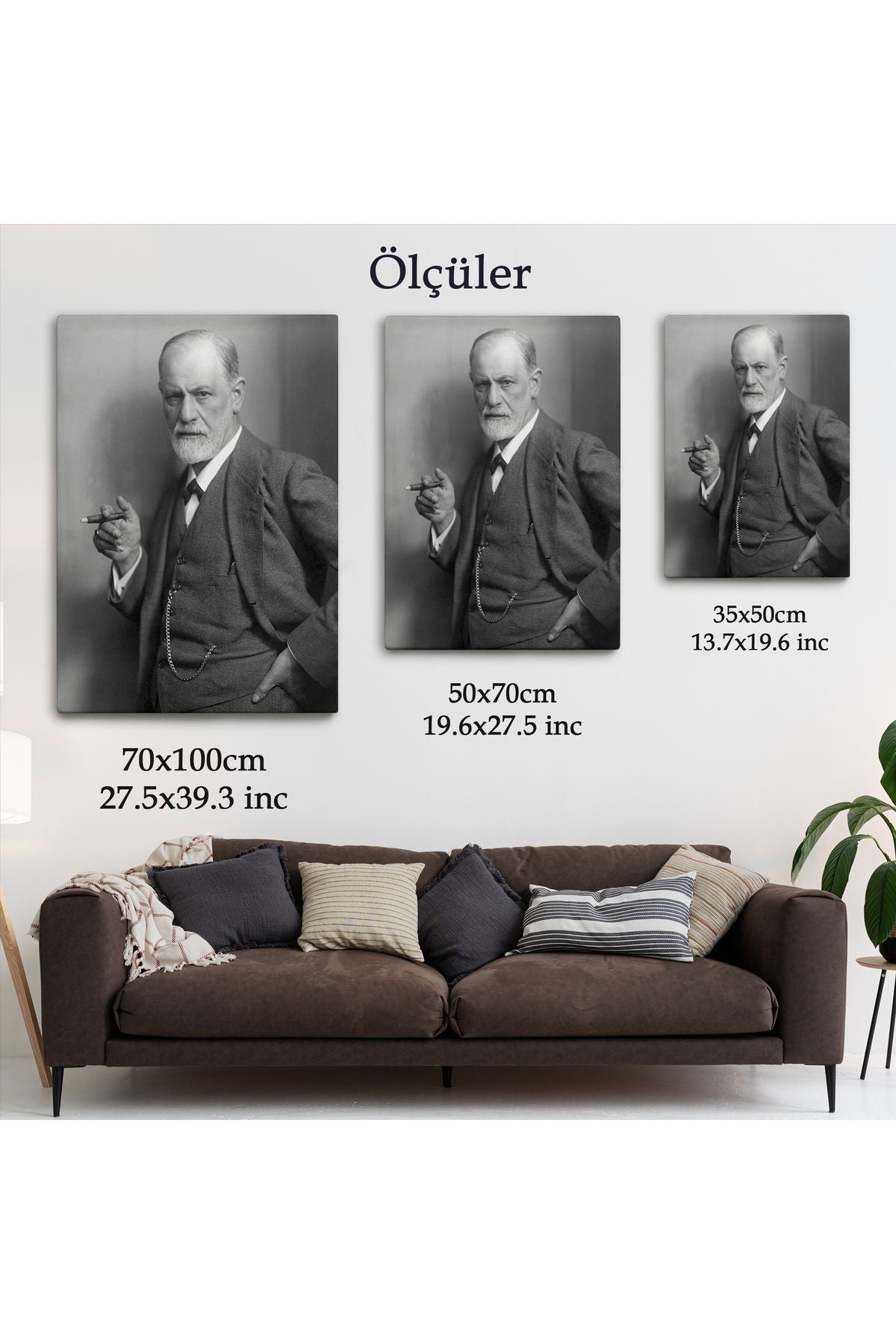 Sigmund Freud Elinde Puro ile Siyah Beyaz Fotoğrafı Kanvas Tablo-5238