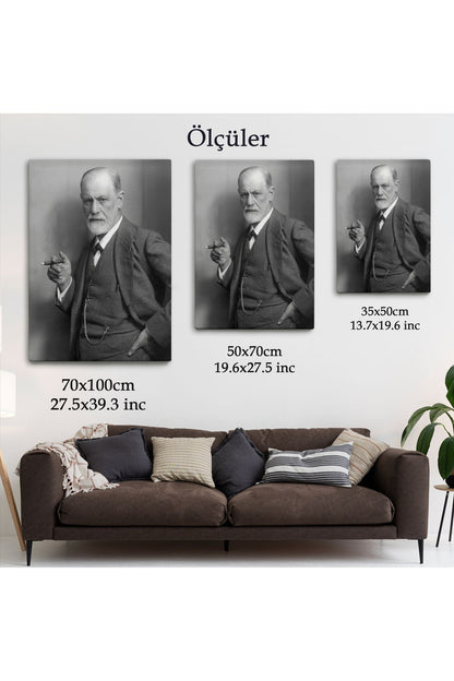 Sigmund Freud Elinde Puro ile Siyah Beyaz Fotoğrafı Kanvas Tablo-5238
