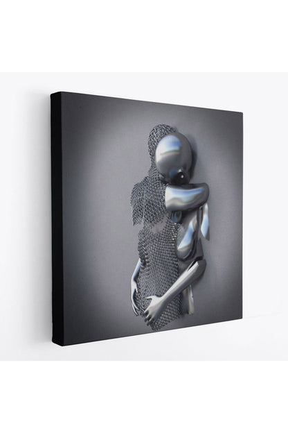 Kanvas Tablo, Gri ve Gümüş Metalik Efektli Modern Aşk Sanatı-5363
