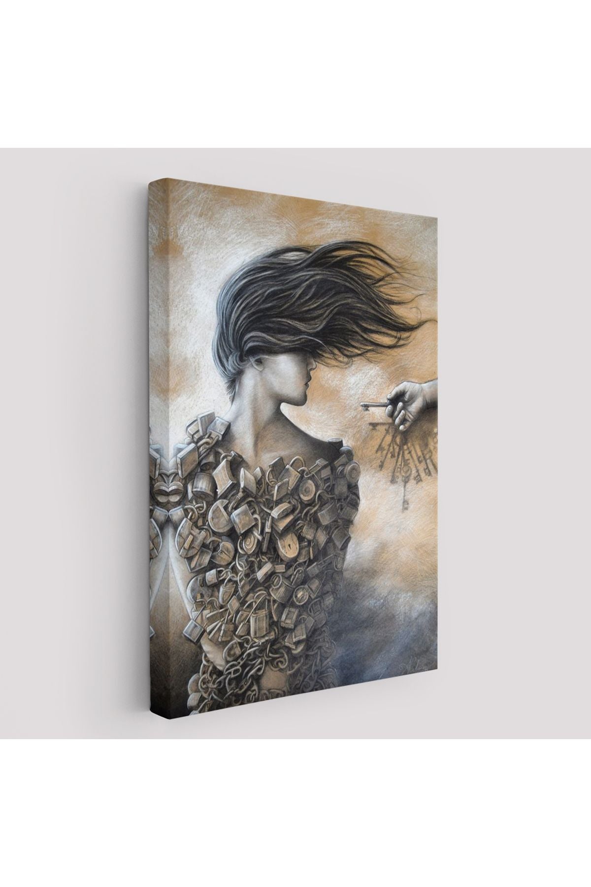 Özel Tasarım Kilitler İçindeki Kadın Duvar Tablosu-6067
