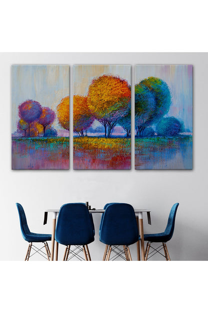 Renkli Ağaçlar Yağlıboya Görünüm Dekoratif Kanvas Duvar Tablosu-3608