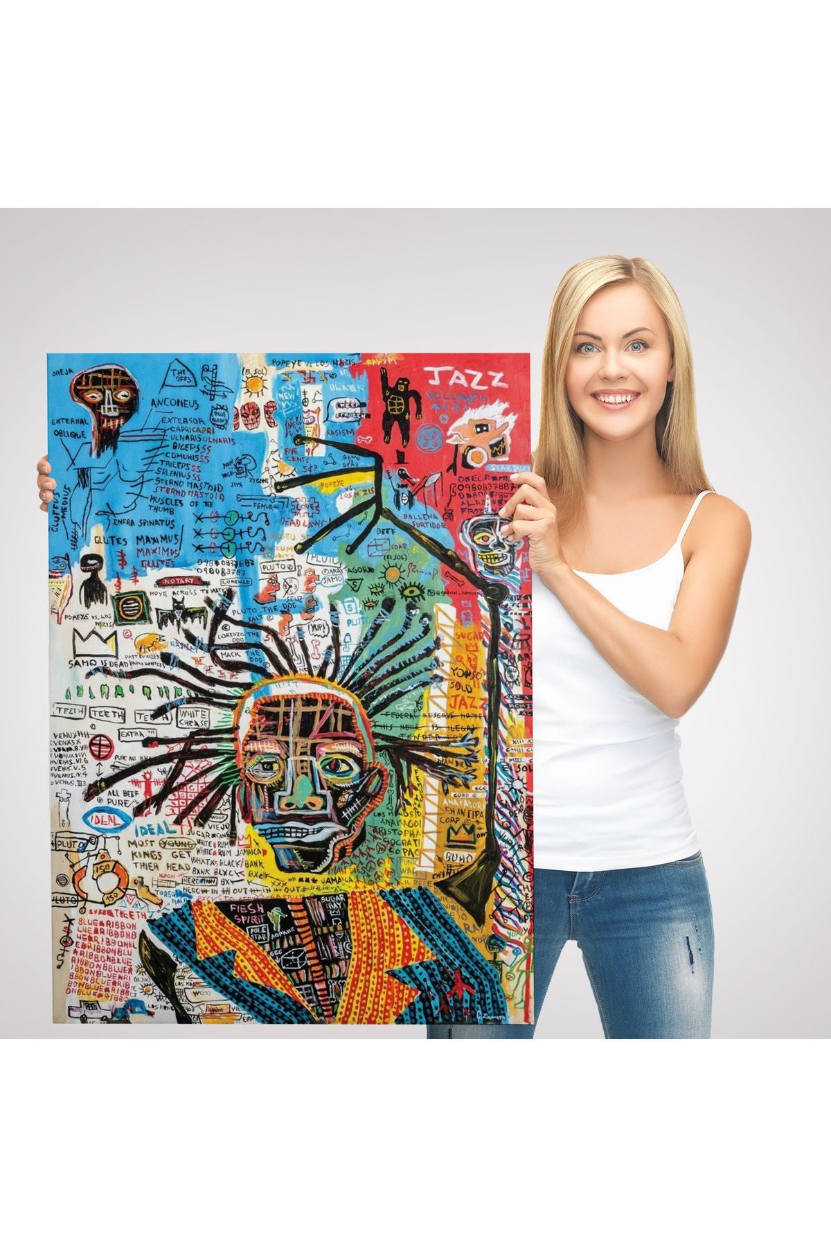 Jean Michel Basquiat Jazz King Kanvas Tablo, Jazz King Canvas Tablo-4964