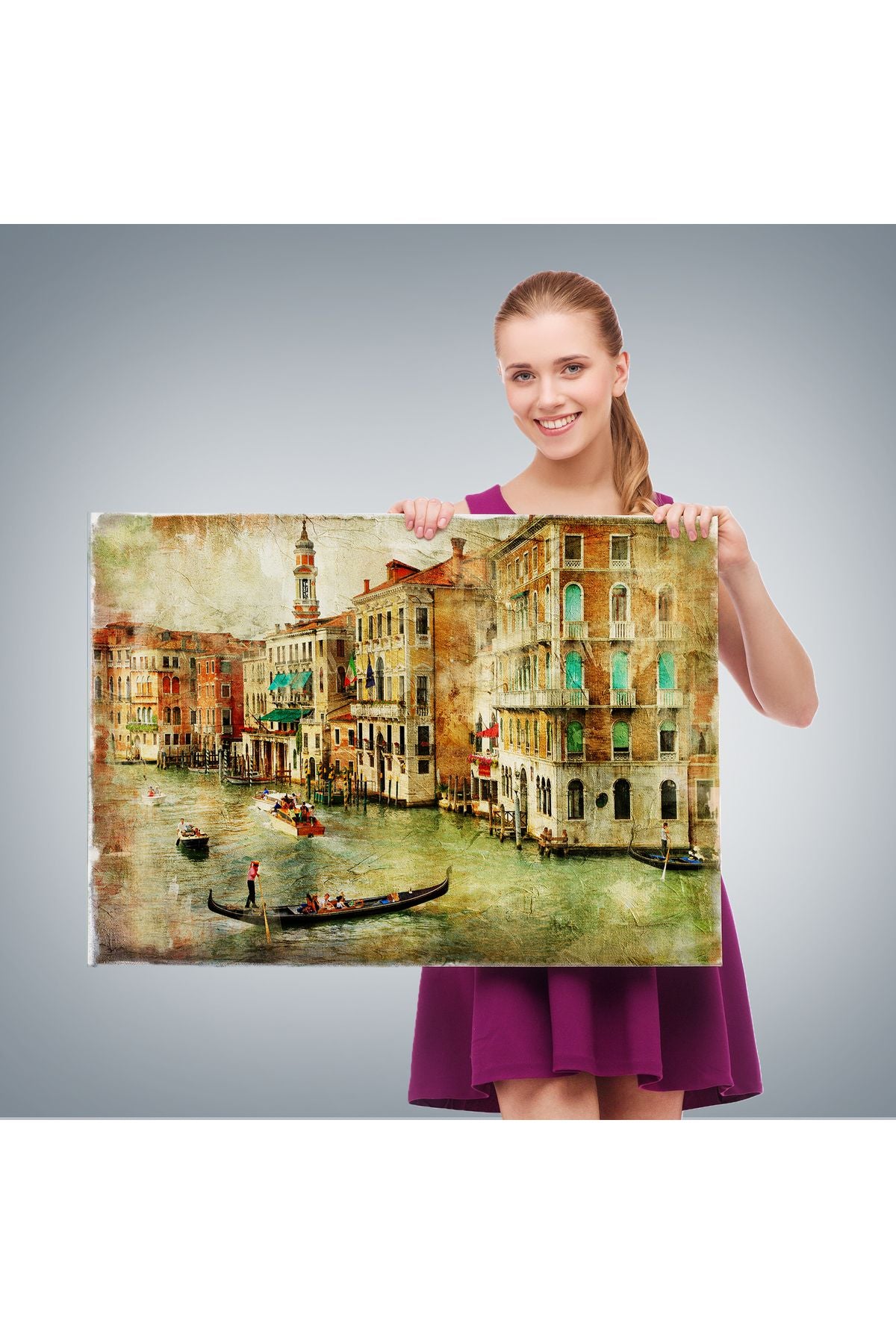 Venedik Kanalları Yağlıboya Çalışması Dekoratif Kanvas Duvar Tablosu-3428