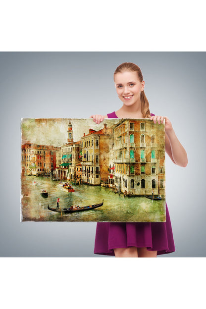 Venedik Kanalları Yağlıboya Çalışması Dekoratif Kanvas Duvar Tablosu-3428