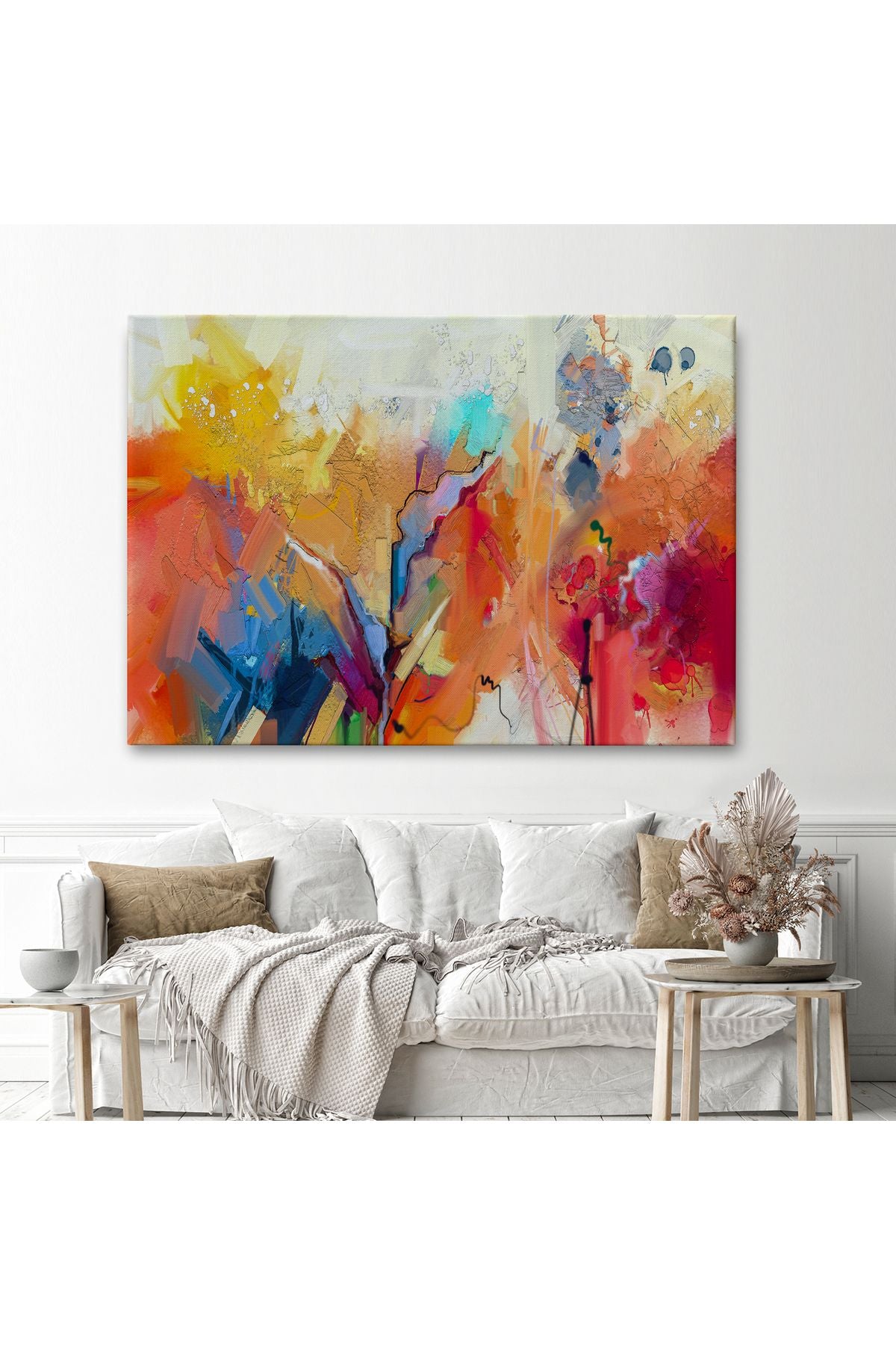 Fırça Darbeli Soyut Yağlıboya Görünüm Dekoratif Kanvas Duvar Tablosu-3582